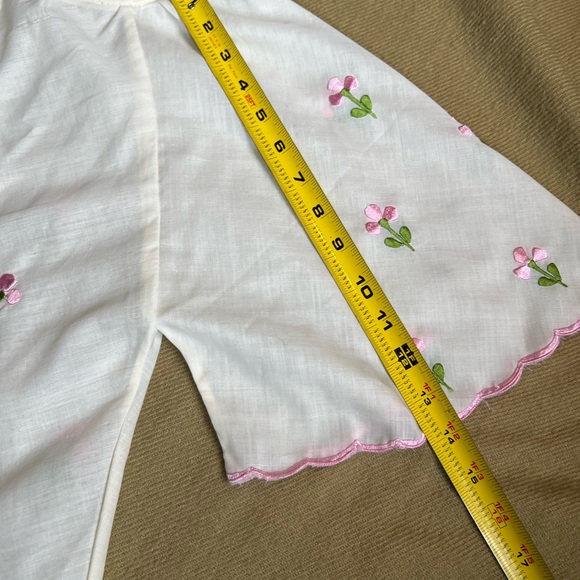 Women’s Vintage Embroidered Top Blouse sheer 60s white- pink - green size M - Picture 8 of 12